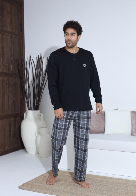 Pijama Barbati ,Maneca si Pantaloni Lungi,Culoare Negru cu Alb,Engros